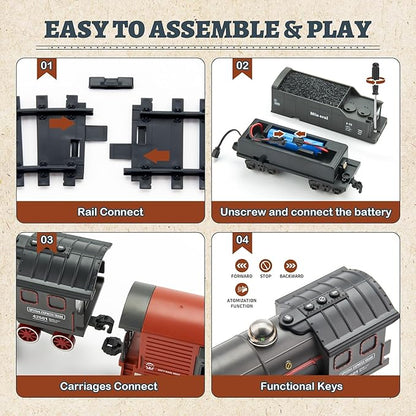 Train Set with More Tracks & Carriages, Luxury Train Toys with Smoke, Light and Sound, Christmas Train Sets for Around The Tree, Toy Train Set for 3 4 5 6 7 8+ Years Old Boys Toddlers Gifts