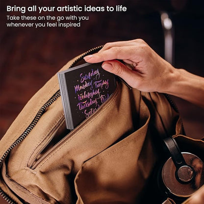 ARTEZA Scratch Paper, Set of 202 Notes, 3.5 x 3.5 Inches, 200 Holographic and 2 Gold-Foil Star Backgrounds