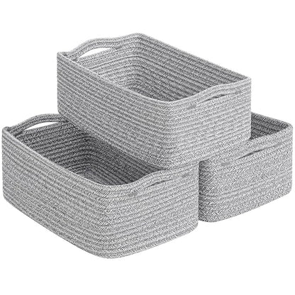 Goodpick Storage Baskets, Small Baskets for Organizing, Toy Storage for Gifting, Woven Rope Shelf Organizer for Nursery Organization 3 Pack, White & Gray, 11 x 7 x 4.5 in