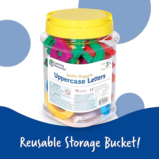 Learning Resources Jumbo Magnetic Uppercase Letters, ABCs, Early Letter Recognition, 40-Pieces, Large Magnetic Letters, Assorted Colors, Ages 3+