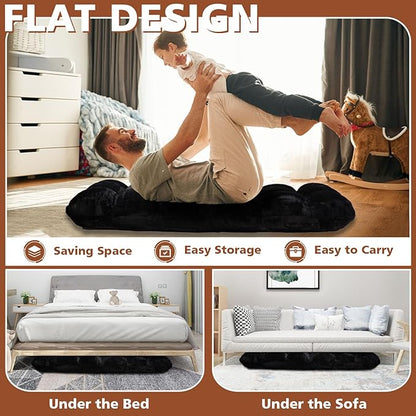 Folding Floor Chair 14-Position Cushioned Adjustable Floor Lazy Sofa Chair w/Breathable Cotton & Skin-Friendly Flannel for Adults & Kids Ideal for Reading Meditating, Black