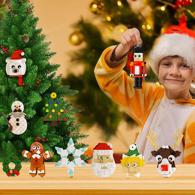 Christmas Ornaments Building Kit, Christmas Tree, Wreath, Santa, Snowman, Gingerbread, Reindeer, Nutcrackers, Snowflake 11-in-1. Stocking Stuffers Decor Toys Gifts for Boys Girls Kids.
