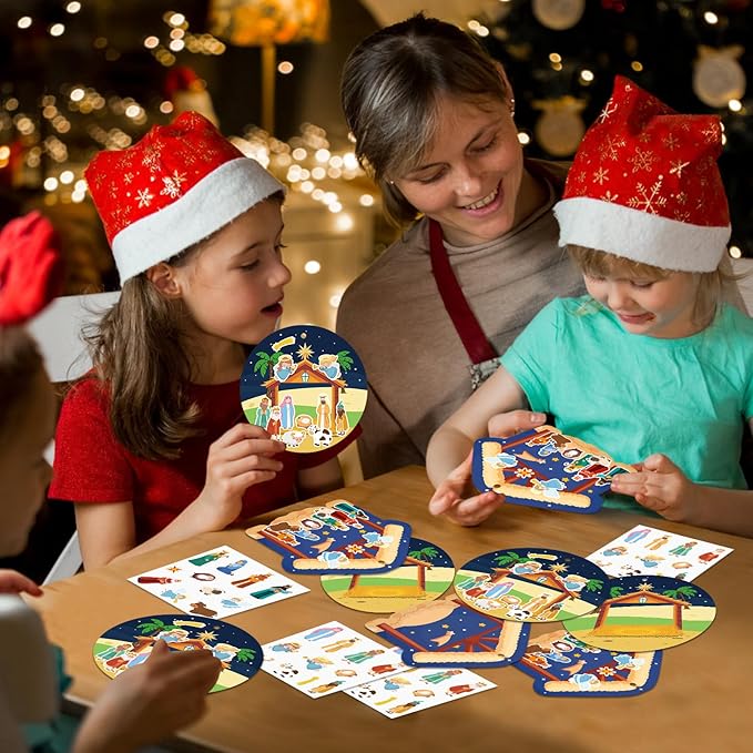 FaCraft Religious Craft Sticker for Kids - 24pcs Make a Nativity Scene Stickers Christmas Crafts Kits DIY Nativity Set for Sunday School Classroom Nativity Christian Xmas Party Game Favor Gifts