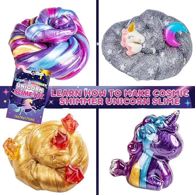 Original Stationery Unicorn Slime Kit for Girls Ages 7–12, DIY Shimmer Slime Set with Glow-in-The-Dark, Pearlescent, Holographic & Glitter Slimes, Creative Craft, Birthday Gift for Kids
