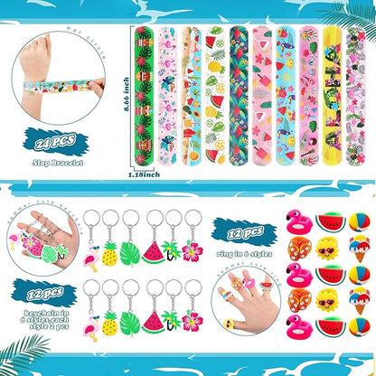 159 Pcs Hawaiian Luau Party Favors Inflatable Drink Holder Float Coaster Set Straws Sunglass Stamper Slap Bracelet Keychain Ring Sticker for Pool Beach/ Hawaiian /Luau /Birthday Decorations