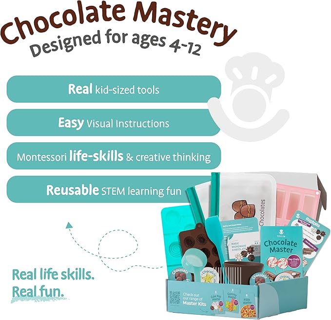 Tovla Jr. Ultimate Real Chocolate- Making Kit for Kids – Fun DIY Candy & Dessert Kit, STEM Activity for Ages 4+, Visual Learning Baking and Cooking Molds & Tools Set, Great Gift for Young Chefs