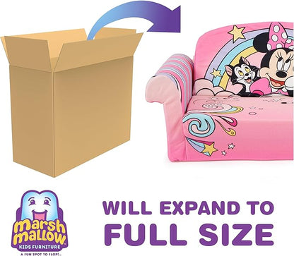 MARSHMALLOW Furniture, Minnie Mouse 3-in-1 Slumber Sofa Baby Lounger, Convertible Kids Couch, Sofa Bed & Foam Toddler Nap Mat with Attached Blanket