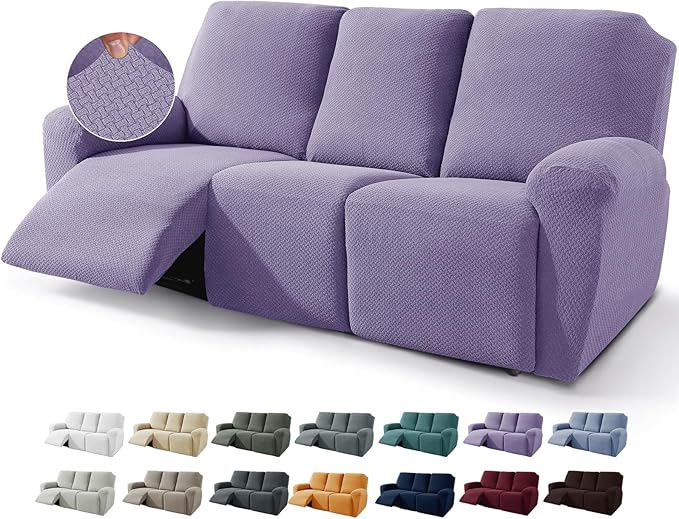 JIVINER 8-Piece Recliner Sofa Covers Stretch Jacquard Couch Covers for Recliner Slipcovers for Living Room 3 Cushion Soft Recliner Protector with Pocket (Sofa Recliner, Light Purple)