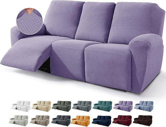 JIVINER 8-Piece Recliner Sofa Covers Stretch Jacquard Couch Covers for Recliner Slipcovers for Living Room 3 Cushion Soft Recliner Protector with Pocket (Sofa Recliner, Light Purple)