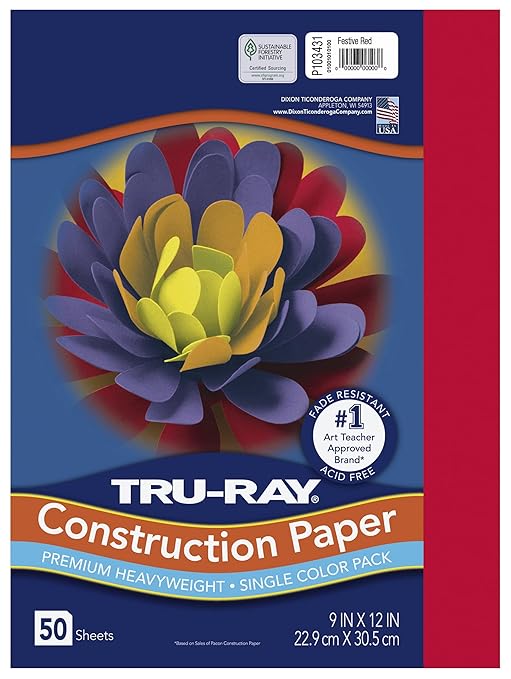 PACON - 103031 Pacon Tru-Ray Heavyweight Construction Paper, Festive Red, 9" x 12", 50 Sheets - 103431