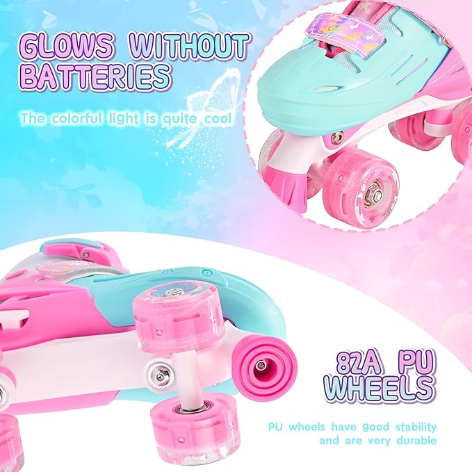 2PM SPORTS Roller Skates for Girls Boys Kids Age 4-6 5-8 6-12 8-12 with Light Up Wheels, Adjustable Youth Rollerskates Size 10C 11C 12C 13C 1 2 3 4 5 6
