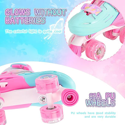 2PM SPORTS Roller Skates for Girls Boys Kids Age 4-6 5-8 6-12 8-12 with Light Up Wheels, Adjustable Youth Rollerskates Size 10C 11C 12C 13C 1 2 3 4 5 6
