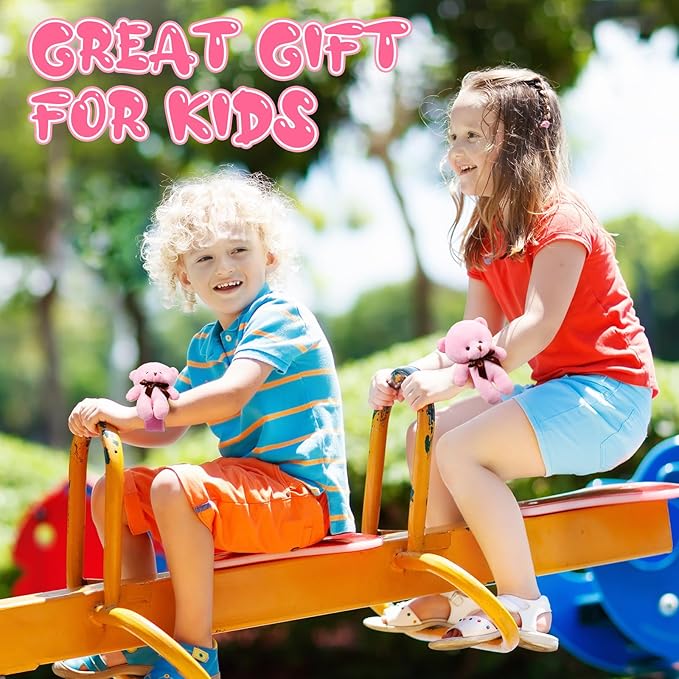 Ceenna 16 Pcs Valentine's Day Stuffed Bear Animal Slap Bracelets Plush Bear Slap Bracelets 8.66 Inch Pink Adorable Bear Slap Wrist Bracelet Bulk for Birthday Party Gifts Favors Goodie Bag Fillers