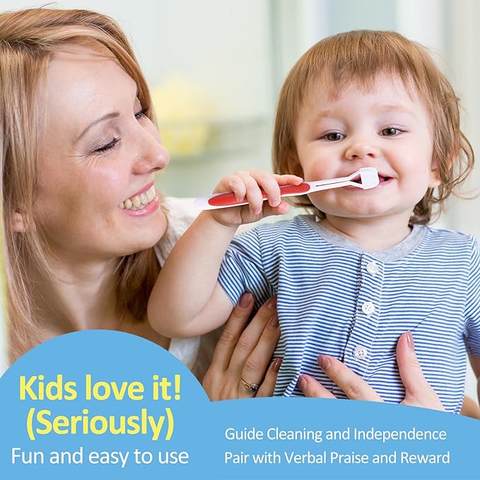 Boao 4 Pieces Three Sided Toothbrush Autism Sensory Toothbrush Bristle Travel Brush for Kids Complete Teeth Gum Care Good Angle Clean Tooth, Soft and Gentle(Red)