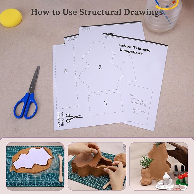 Caydo Air Dry Clay Pottery Kit for Beginners and Adults - 4.4 Lbs Air Dry Clay DIY Craft Set with Tools, Acrylic Paints, Varnish, Clay Stick, Paintbrushes and Step-by-Step Guide - Ideal Pottery Gift