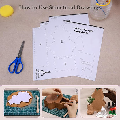 Caydo Air Dry Clay Pottery Kit for Beginners and Adults - 4.4 Lbs Air Dry Clay DIY Craft Set with Tools, Acrylic Paints, Varnish, Clay Stick, Paintbrushes and Step-by-Step Guide - Ideal Pottery Gift