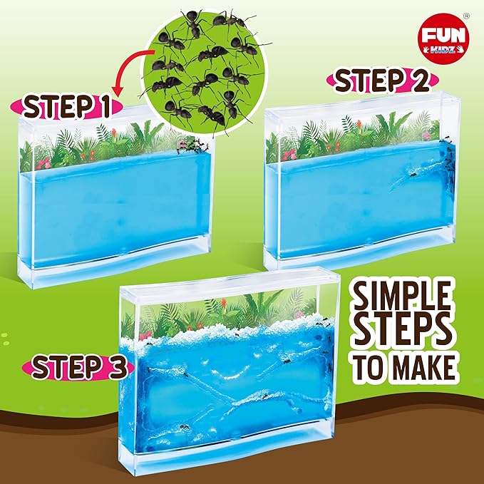 Science Ant Farm Kit for Live Ants, FunKidz Ant Colony Habitat Kit for Kids Gel Bug Terrarium House Watch Ants Dig Tunnels Entomology Learning Toys for Boys Gift