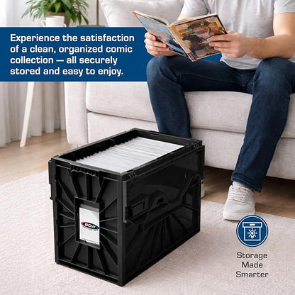 BCW Short Comic Book Bin | Holds 150 Comics | Stackable Plastic Storage | Acid-Free Organizer | Black, 10 Pack