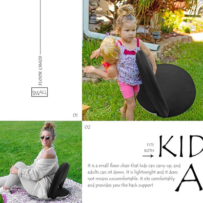 Nnewvante Floor Chair 42-Position Adjustable Floor Seating for Kids Adults with Back Support Folding Floor Seat Cushioned Recliner Meditation Washable Chaise Lounges, Black