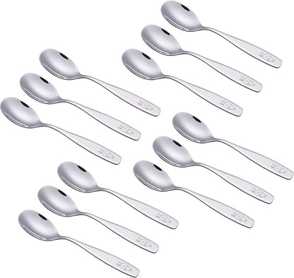 ANNOVA Kids Silverware Children's Safe Flatware Set Stainless Steel - 12 x Children Dinner Spoons, Toddler Utensils, Metal Cutlery Set for LunchBox (Engraved Dog Bunny) (Stainless Steel, 12 Spoons)