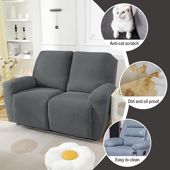 NORTHERN BROTHERS Recliner Chair Covers, Loveseat Chair Covers, Covers for Reclining Chairs, Recliner Couch Cover 2 Seat, Dark Gray