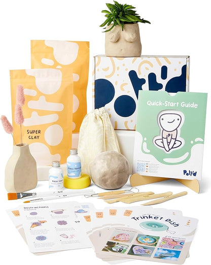 Pott'd Air Dry Clay for Adults. Beginners Home Pottery Kit for Adults. DIY Crafts Includes: Air-Dry Clay, Tools, Paints, Brushes, Sealant, Guides