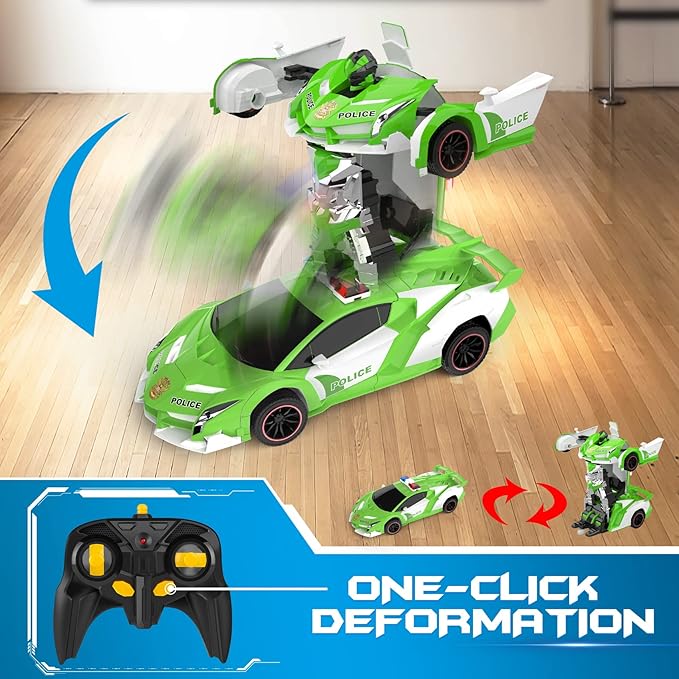FDJ Remote Control Car - Transform RC Cars, 2.4Ghz 1:18 Scale Transforming RC Drift Car with Flashing Lights, One Key Deformation 360 Degree Rotating Drifting Remote Control Car for Boys Age 4-7 8-12