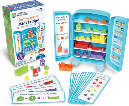 Learning Resources Sorting Snacks Mini Fridge, Educational Snack Toys, Fine Motor Toys, Food Toys, Gifts for Kids, Ages 3+, 51 Pieces