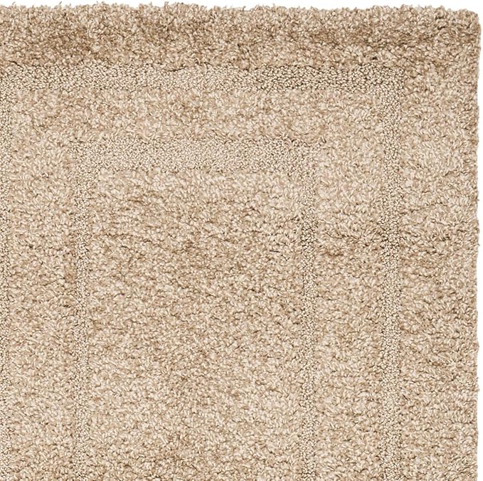 SAFAVIEH Florida Shag Collection Runner Rug - 2'3" x 13', Beige & Beige, Border Design, Non-Shedding & Easy Care, 1.2-inch Thick Ideal for High Traffic Areas in Living Room, Bedroom (SG454-1313)