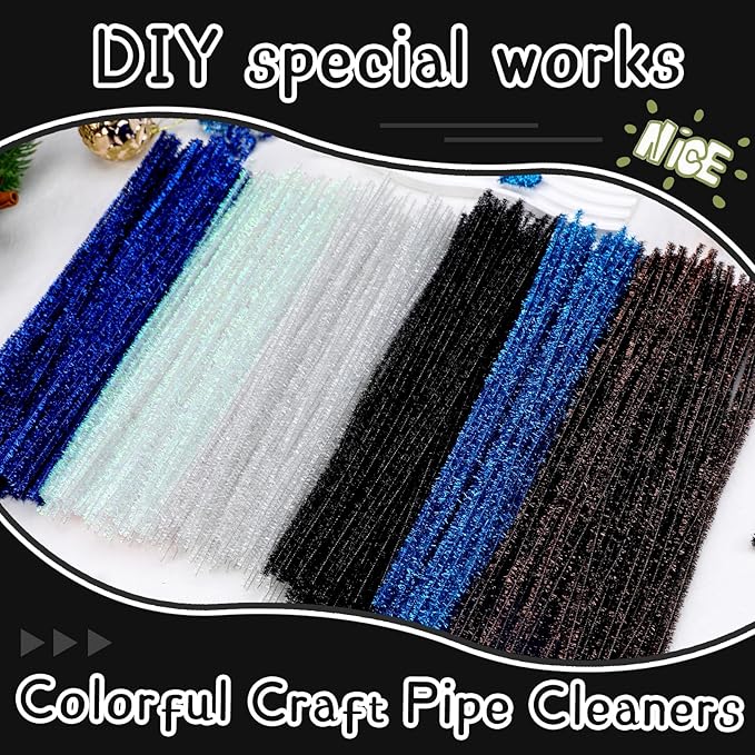 Hssugi Pipe Cleaners Black, 100PCS Christmas Pipe Cleaners Craft Supplies, Glitter Black Pipe Cleaners for Hair Fuzzy Sticks for DIY Art and Craft Projects Home Decoration