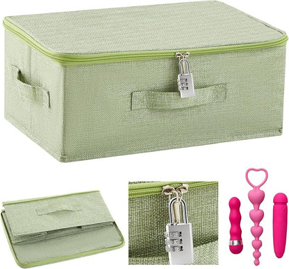 Briwooody Discreet Lockable Toy Bag Storage Organizer Toy Bag Storage Bins Case with Zipper Lid for Women and Men Clothes Container(Light Green,15 x 10 x 6.3 Inch)