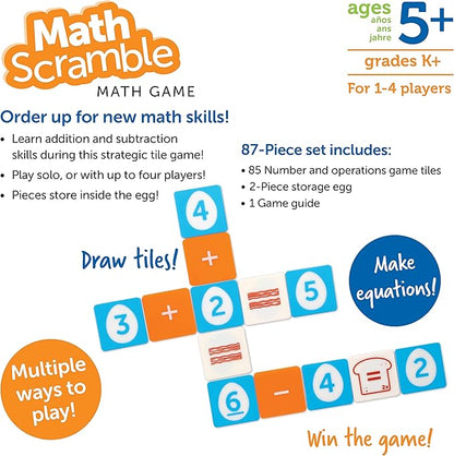 Learning Resources Math Scramble Game,Educational Games for Kids, Math Games for Kids, Early Math Skills, Addition and Subtraction Games, 87 pieces, Ages 5+