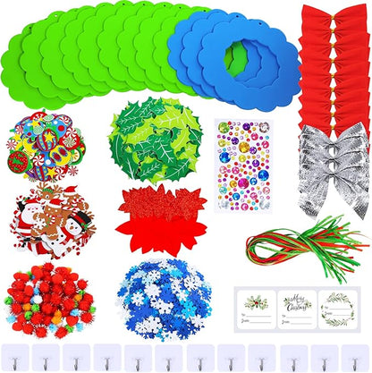 Winlyn 12 Sets Christmas Craft Kits Winter Crafts DIY 3D Christmas Wreath Ornaments Art Sets Santa Snowflake Snowman Christmas Foam Stickers Arts and Crafts for Kids Holiday Home Classroom Activities