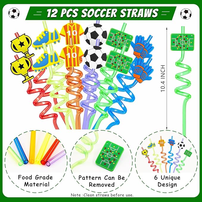 158 PCS Soccer Party Favors Set with Soccer Goodie Bags Soccer Slap Bracelets Soccer Straws Puzzle Tattoo Stickers Erasers Keychains Whistle Soccer Party Supplies Soccer Party Decorations