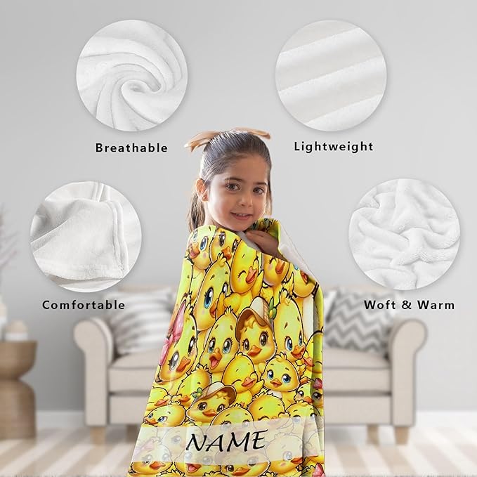 Custom Name Ducks Adult duck Blanket Kids Funny Blanket Suitable for Bedroom Living Room bed sofa Crib Couch Chair outdoor All Season Items That Yellow Duck Lovers Will Love 80"x60"for Adult