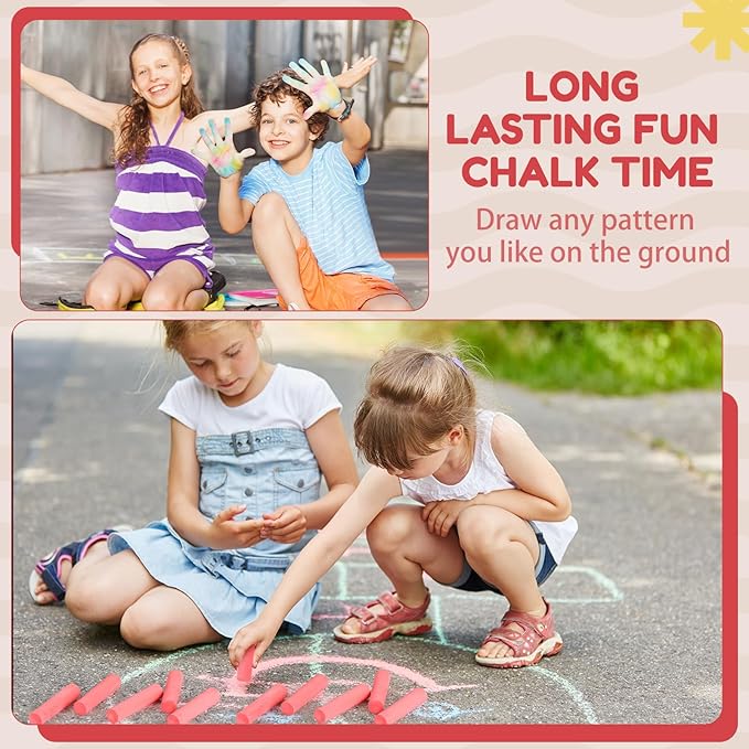 Fulmoon 40 Pcs Jumbo Sidewalk Chalk for Kids Outdoor Art Non Toxic Large Washable Street Chalk for Adults Drawing Painting Graffiti Classroom(Red,Round Style)