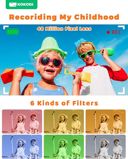 KOKODI Kids Camera Toy Digital Camera for Kids, Dinosaurs Birthday Gifts for Boys Age 3-12, 1080P HD Video Camera for Toddler, Children Toys for 3 4 5 6 7 8 9 Year Old Boys with 32GB SD Card