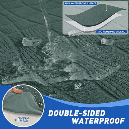 MAXIJIN Waterproof Loveseat Recliner Cover 4 Pieces Reclining Love Seat Slipcvers, Recliner Sofa Cover 2 Seater with Elastic Straps & Pockets for Pet, Kids (Loveseat Recliner, Pea Green)