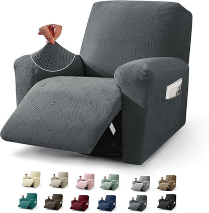 JIVINER Recliner Chair Covers 3 Pieces Lazy Boy Covers for Recliner with Pockets, Washable Reclining Slip Cover Stay in Place Stretch Sofa Furniture Protector for Kids, Pets (Recliner, Dark Gray)