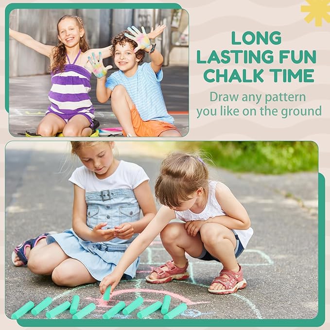 Fulmoon 40 Pcs Jumbo Sidewalk Chalk for Kids Outdoor Art Non Toxic Large Washable Street Chalk for Adults Drawing Painting Graffiti Classroom(Green,Round Style)