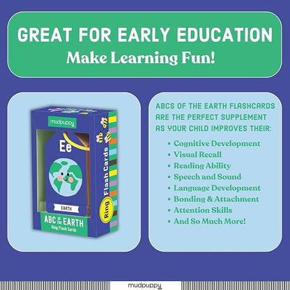 Mudpuppy ABCs of The Earth — Ring Flashcards 26 Durable Double Sided Alphabet Ecological Cards and Reclosable Ring with Colorful Art for Age 1+ Perfect for Preschool Or Travel for Teachers and Parent