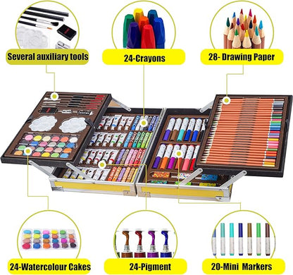 KINSPORY Art Supplies, 139 Pack Painting Drawing Art Kit with 2 Sketch Pads, Deluxe Double Layers Art Set Crafts, Colored Pencils, Oil Pastels, Watercolor Paints, Gift for Artists Kids (Yellow)