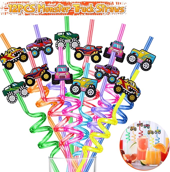 98Pcs Monster Truck Party Favors Birthday Supplies for Boys Kids, Bubble Wands Drinking Straws Slap Bracelets Keychains Stickers Goodie Bag Stuffer Monster Truck Themed Birthday Party Supplies