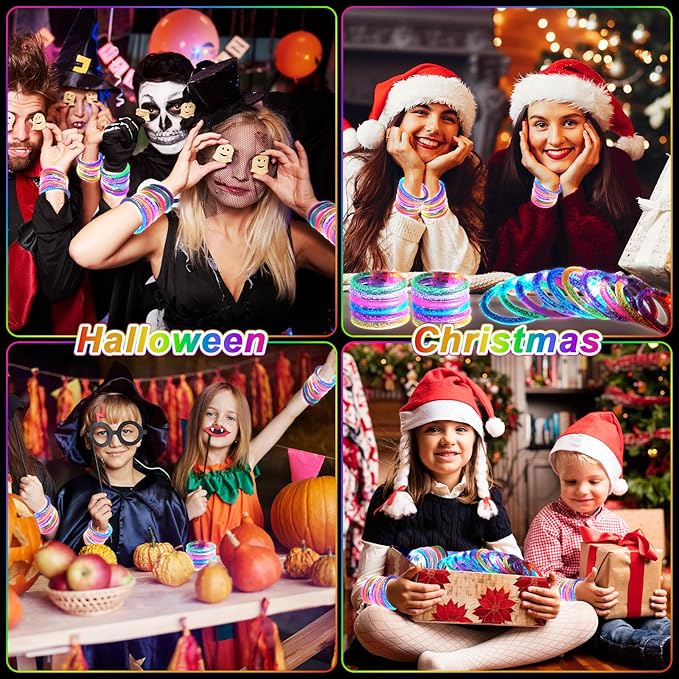 90 Pack Glow Bracelets, Glow in the Dark Party Supplies, 6 Color LED Light Up Bracelets for Adults & Kids Birthday Party Favors, Concert, New Year, Carnival, Raves