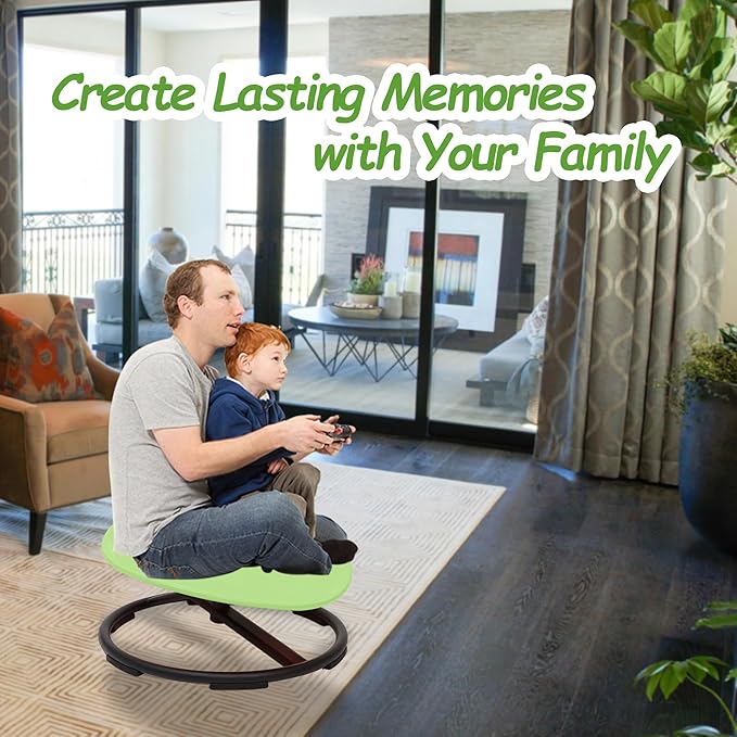 Kids Sensory Swivel Chair - Round Spinning Chair Seat for Balance, Coordination - Sensory Therapy Stool for Kids with Autism & ADHD - Active Indoor Play Chair for Home & Classroom (Green)