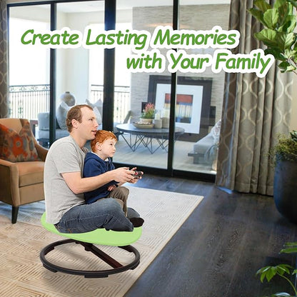 Kids Sensory Swivel Chair - Round Spinning Chair Seat for Balance, Coordination - Sensory Therapy Stool for Kids with Autism & ADHD - Active Indoor Play Chair for Home & Classroom (Green)