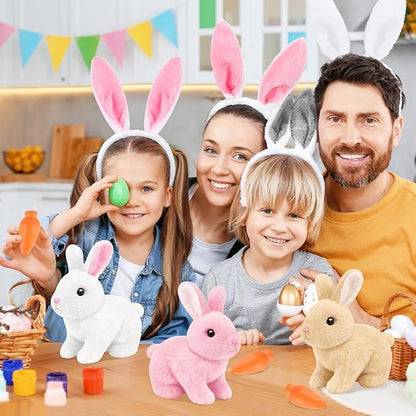 Realistic Bunny for Kids - Interactive Hopping Bunny Toy Set with Headband, Electric Lifelike Robot Rabbit that Move, Walking Barking and Wagging Tail Bunby Stuffed Animal with Sounds,Brown
