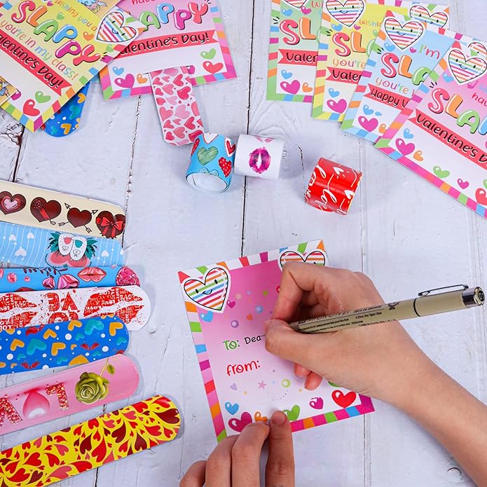 Valentines day gifts - 48Pcs Valentines Slap Bracelets toys for Kids School Class Classroom Valentines Day Cards Gifts Prizes Party Favors