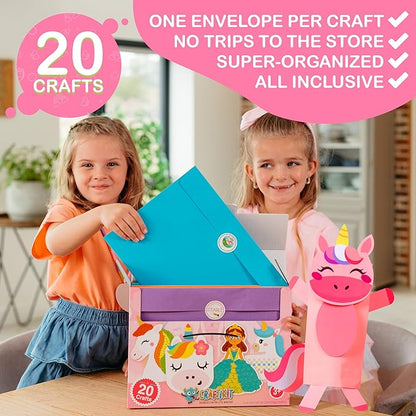 Craftikit® 20 Award-Winning Princess & Unicorn Crafts for Kids Ages 3-10 Years, All-Inclusive Toddler Arts and Craft Kits for Kids, Fun Toddler Craft Box for Girls in Preschool