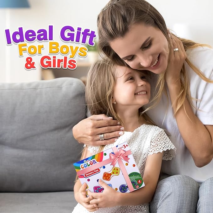 Sensory Fidget Toys for Kids Toddler: 4 Pack Color Sorting Sensory Toys for Autism - Squeeze Calming Toys for Toddler Girls Boys - Quiet Fidget Toys for Student Classroom - Goodie Bags Stuffers